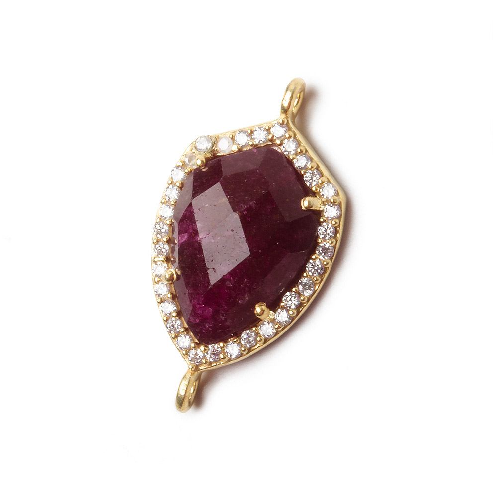 19.5x15mm Vermeil Bezel White CZ and Ruby Shield Connector 1 focal piece