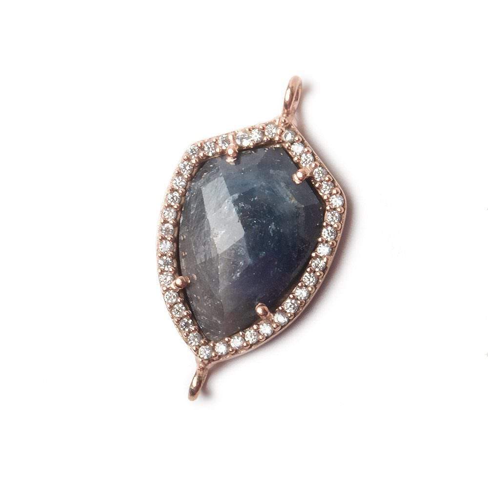 19.5x15mm Rose Gold Bezel White CZ and Blue Sapphire Shield Connector 1 focal piece