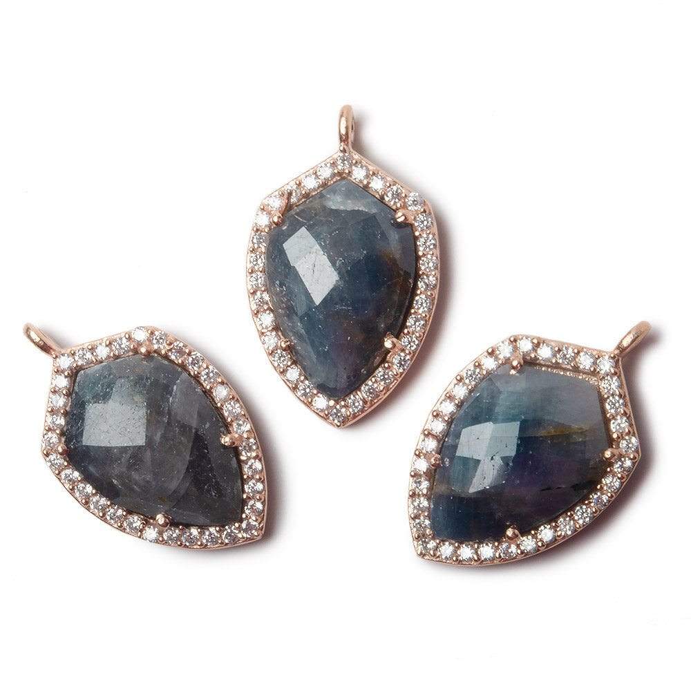 19.5x15mm Rose Gold Bezel White CZ and Blue Sapphire Shield Pendant 1 focal piece