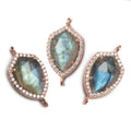 19.5x15mm Rose Gold Bezel White CZ and Labradorite Shield Connector 1 focal piece