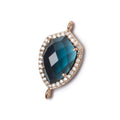 19.5x15mm Rose Gold Bezel White CZ and London Blue Quartz Shield Connector 1 focal piece