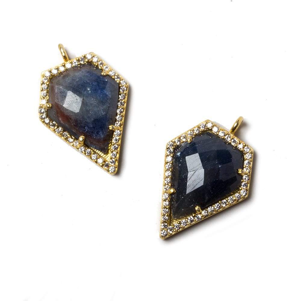 19.5x17mm Vermeil Bezeled White CZ & Blue Sapphire Modified Shield Pendant 1 pc