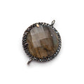 19mm Black Gold & Black CZ Bezel Labradorite Coin Connector 1 Focal