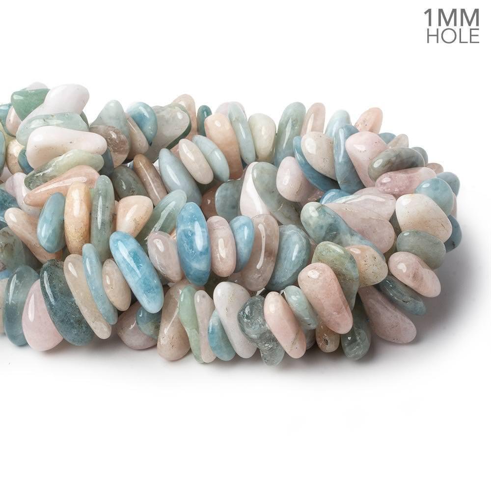 Multi Beryl center drilled elongated plain nuggets 16 inch 64 large hole beads AA