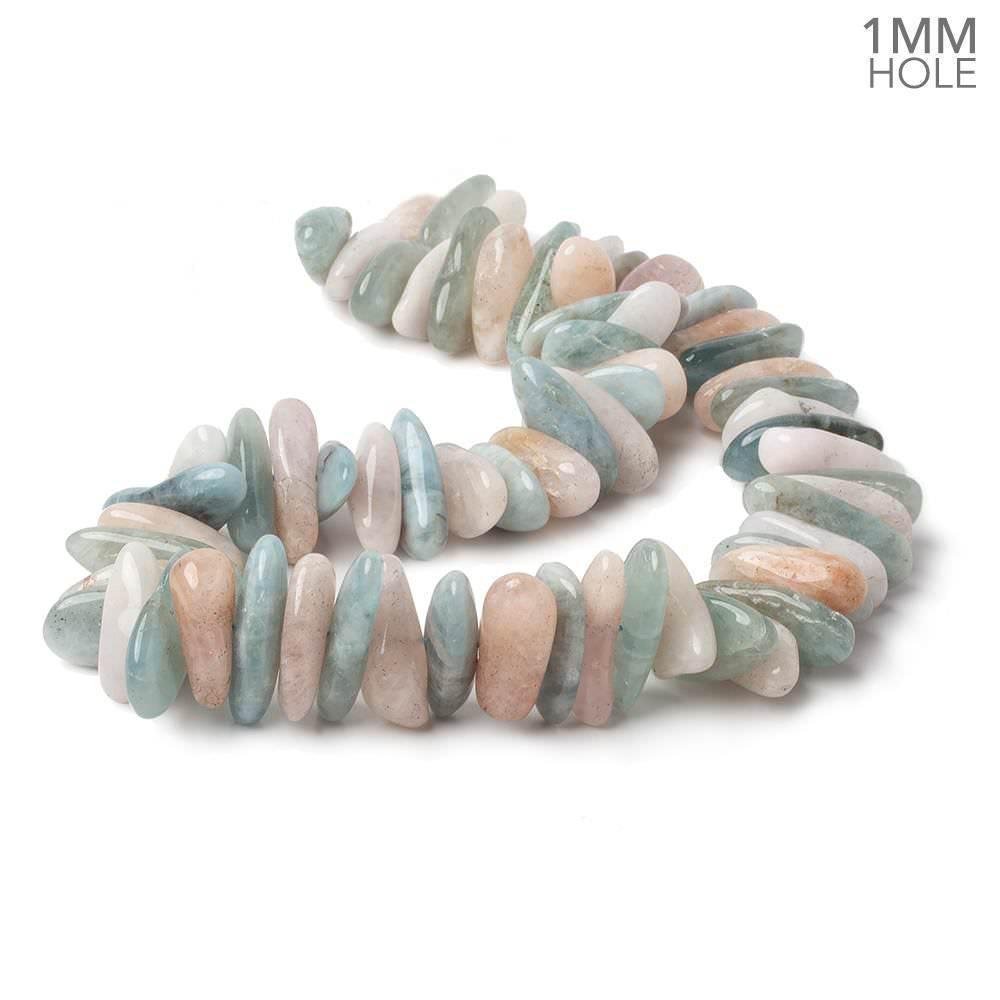 Multi Beryl center drilled elongated plain nuggets 16 inch 64 large hole beads AA