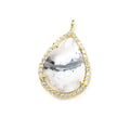 19x15mm Vermeil Bezeled White CZ and Dendritic Opal Pear Pendant 1 piece