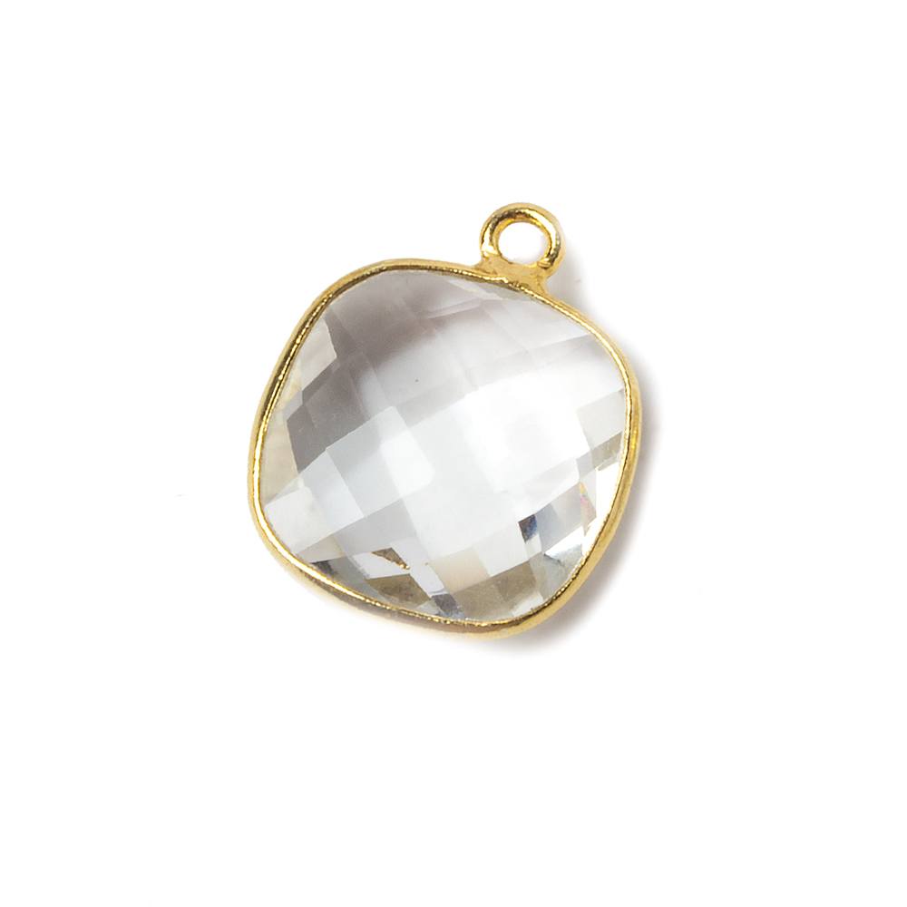 15mm Vermeil Bezeled Crystal Quartz faceted square Pendant 1 piece