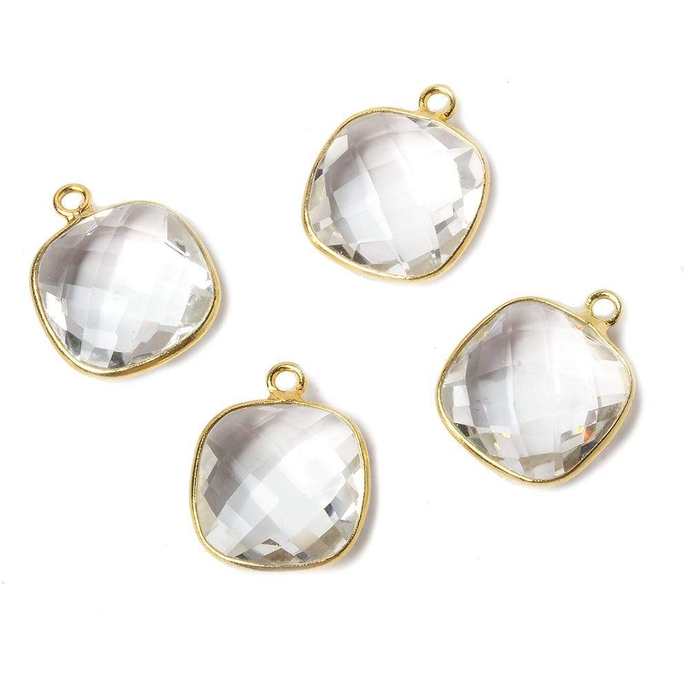 15mm Vermeil Bezeled Crystal Quartz faceted square Pendant 1 piece