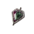19x16mm Black Gold Bezeled White CZ and Ruby in Zoisite Shield Connector 1 piece