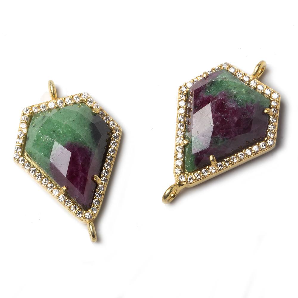 19x16mm Vermeil Bezeled White CZ and Ruby in Zoisite Shield Connector 1 piece
