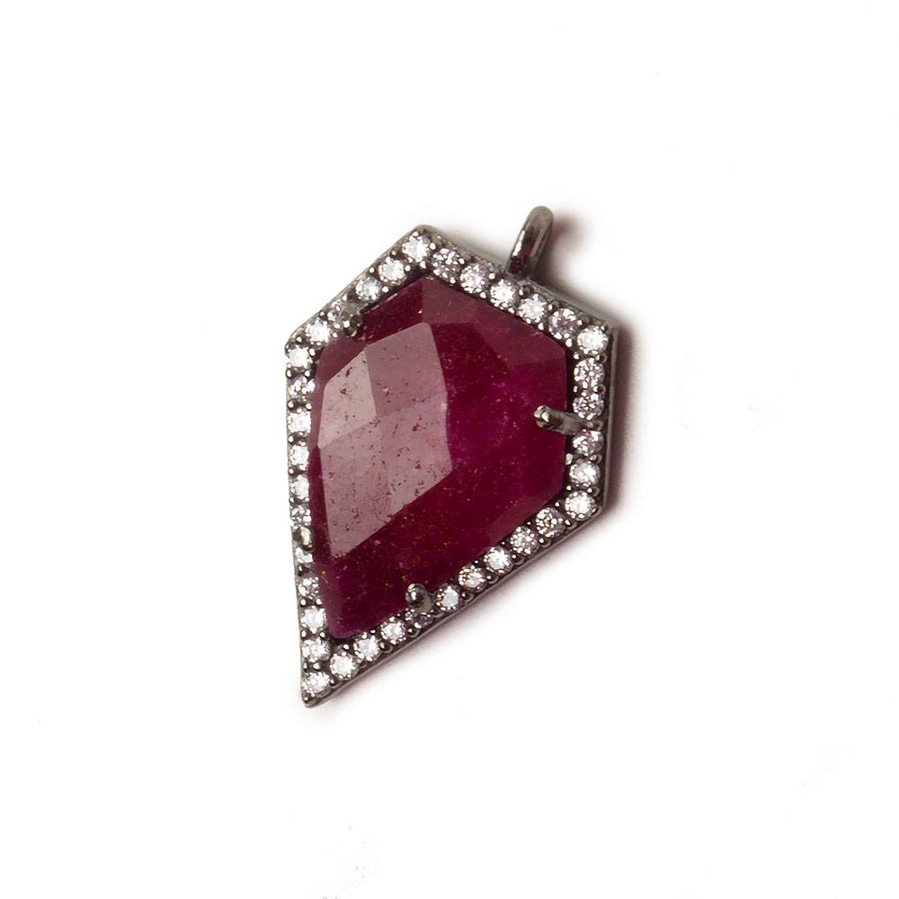 19x17mm Black Gold Bezel White CZ and Ruby Modified Shield Pendant 1 focal piece
