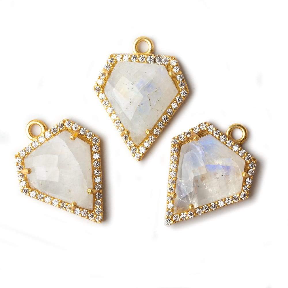 19x17mm Vermeil CZ Bezel Rainbow Moonstone Modified Shield Pendant 1 piece
