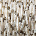 19x4mm White Biwa Pearl Black Gold .925 Silver Chain by the foot 11 pcs