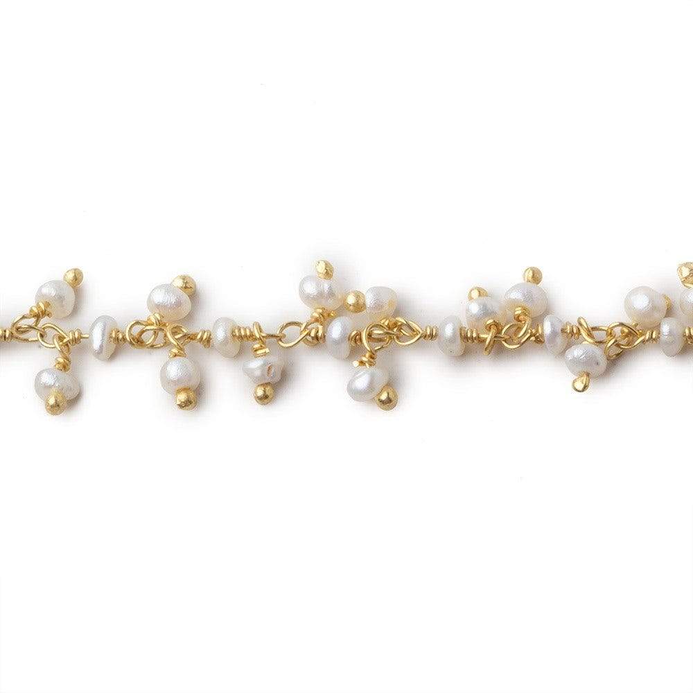 2-2.5mm White Baroque Pearl Gold Dangling Chain sold by the foot