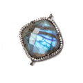 20.5mm Black Gold Bezeled White CZ & Labradorite Pillow Connector 1 pc