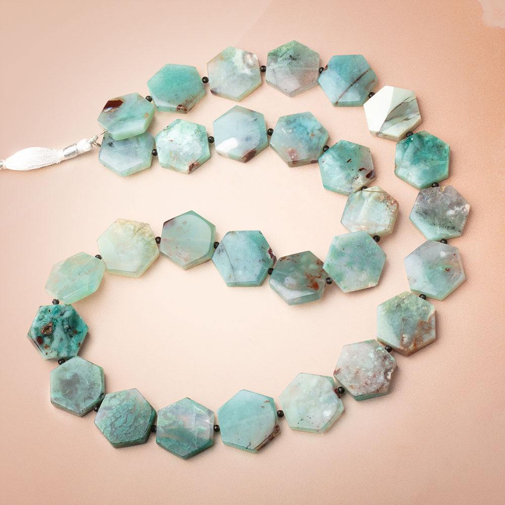24x21mm Aqua Green Chalcedony Plain Hexagon 26 inch 29 Beads AAA