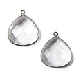 20mm Oxidized Silver Bezeled Crystal Quartz faceted heart Pendant 1 piece
