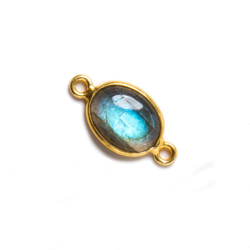 20x10mm Vermeil Bezeled Labradorite plain oval Connector 1 piece