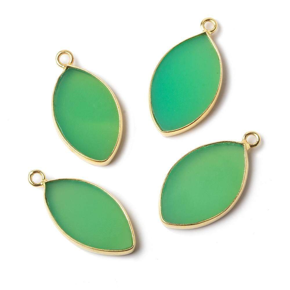 20x12mm Vermeil Bezel Green Onyx plain marquise Pendant 1 piece