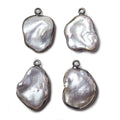 20x14mm Black Gold Bezeled Rose' White Keshi Pearl Pendant 1 piece