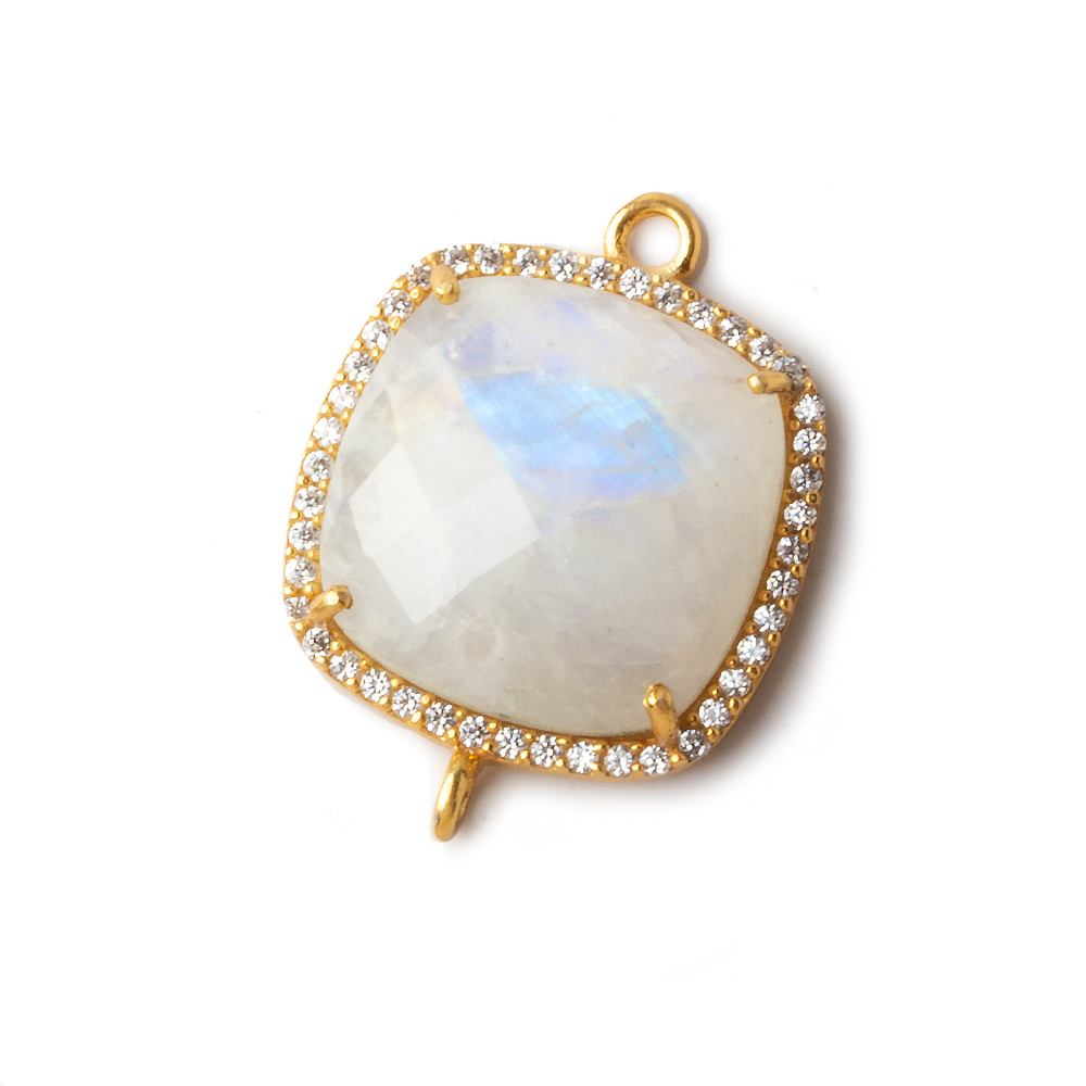20x20mm Vermeil CZ Bezel Rainbow Moonstone Pillow Connector 1 piece