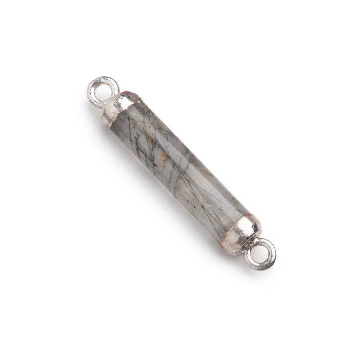 20x4.5mm Silver Leafed Tourmalinated Quartz Tube Focal Connector 1 piece