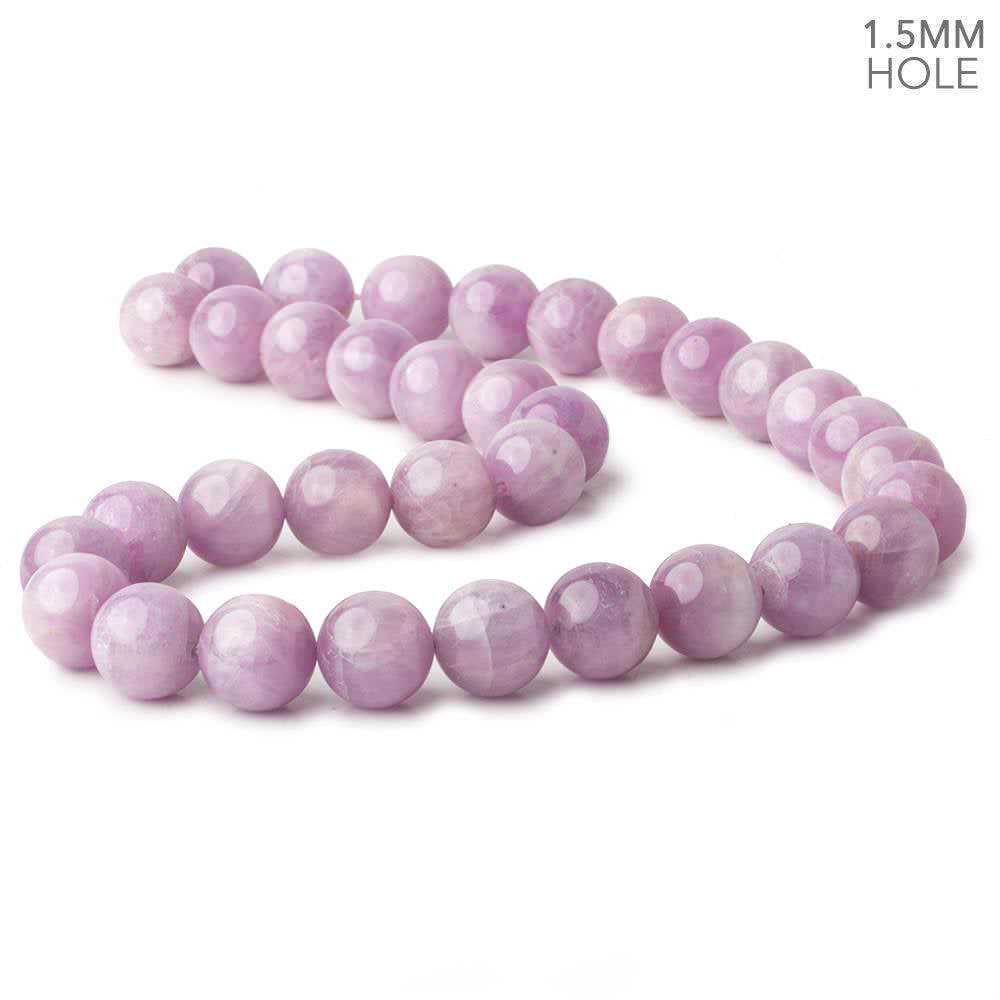 12mm Kunzite plain round beads 16 inch 34 pieces 1.5mm Large Hole AAA