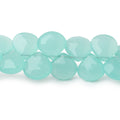 10-11mm Sea Blue Chalcedony faceted hearts 8 inch 35 beads AA