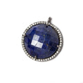 21mm Black Gold Bezel CZ & Lapis Lazuli Coin Pendant 1 focal bead