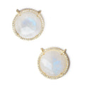 21mm Gold Bezel White CZ and Rainbow Moonstone Coin Top Ring Connector 1 focal bead