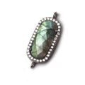 21x10.5mm Black Gold Bezeled CZ & Labradorite Oval Connector 1 pc