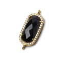 21x10.5mm Vermeil Bezeled CZ & Black Chalcedony Oval Connector 1 pc