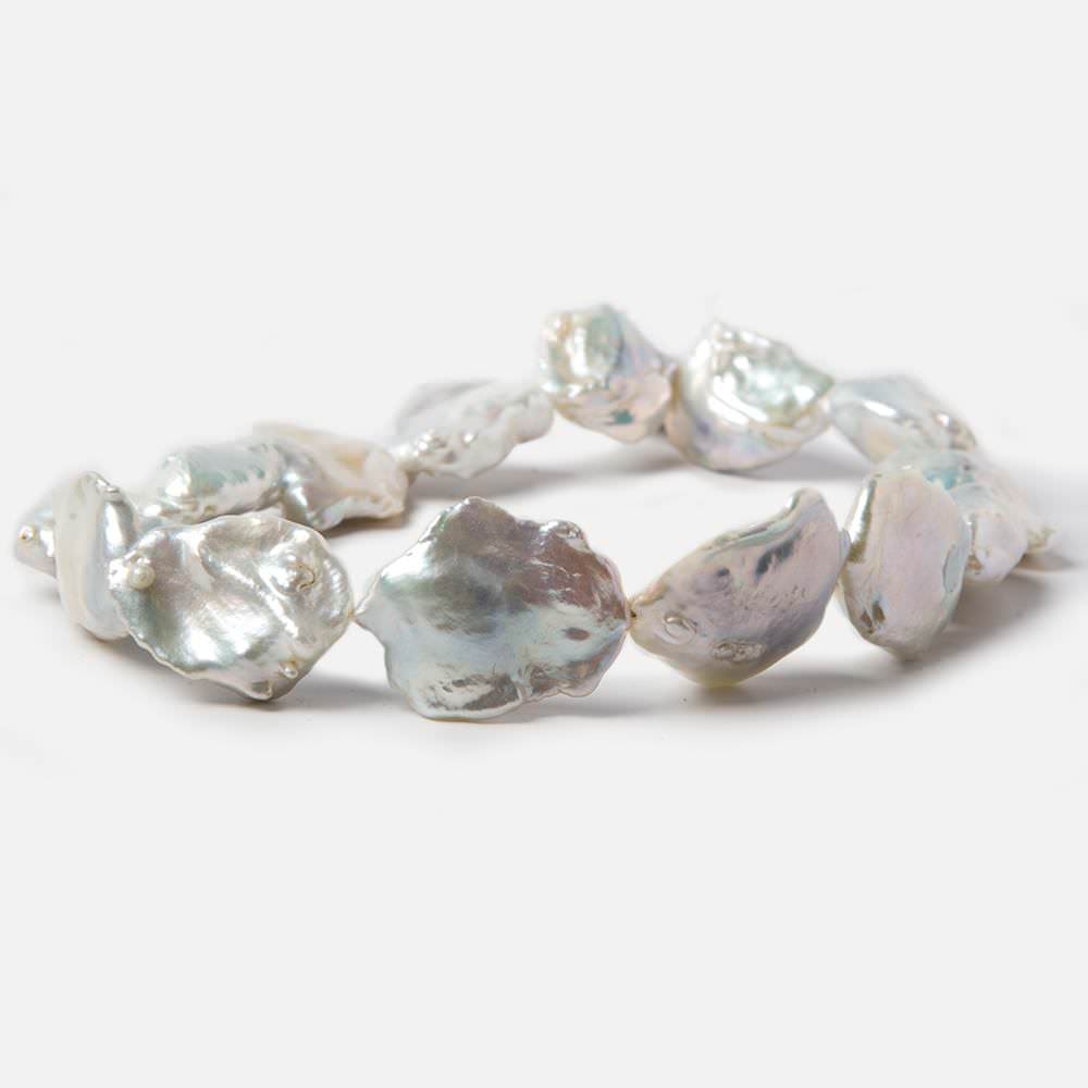 21x10x23-23x11x30mm Silver White Souffle Freshwater Pearls 16 inch 15 pieces