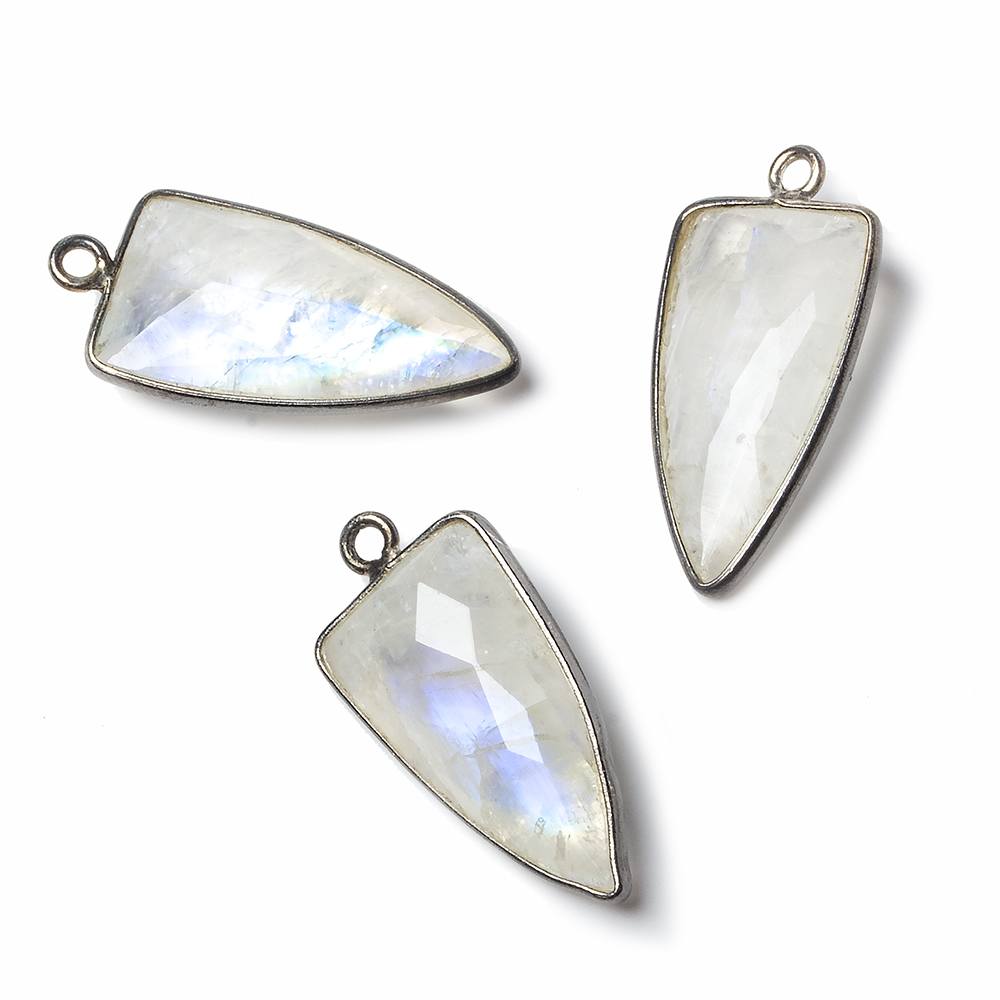 21x11mm Black Gold Bezel Rainbow Moonstone faceted point 1 focal bead