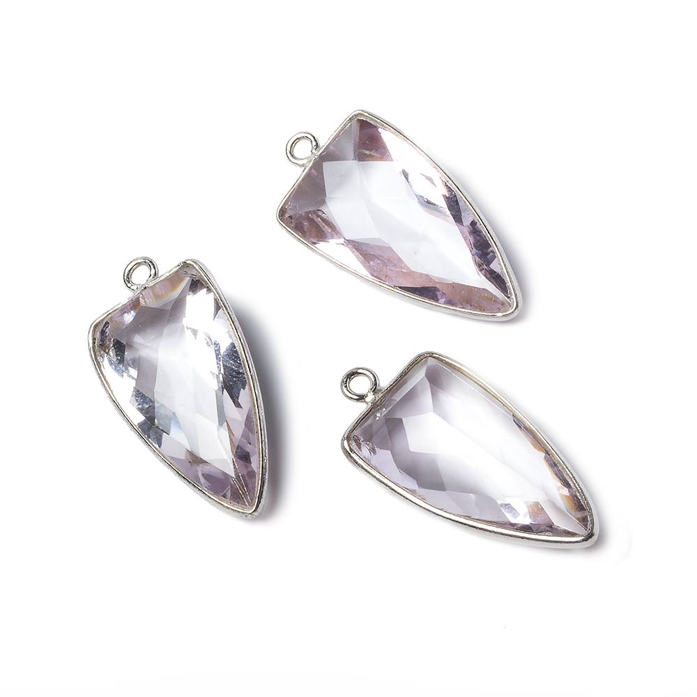 21x11mm Silver Bezel Pink Amethyst faceted point 1 focal bead