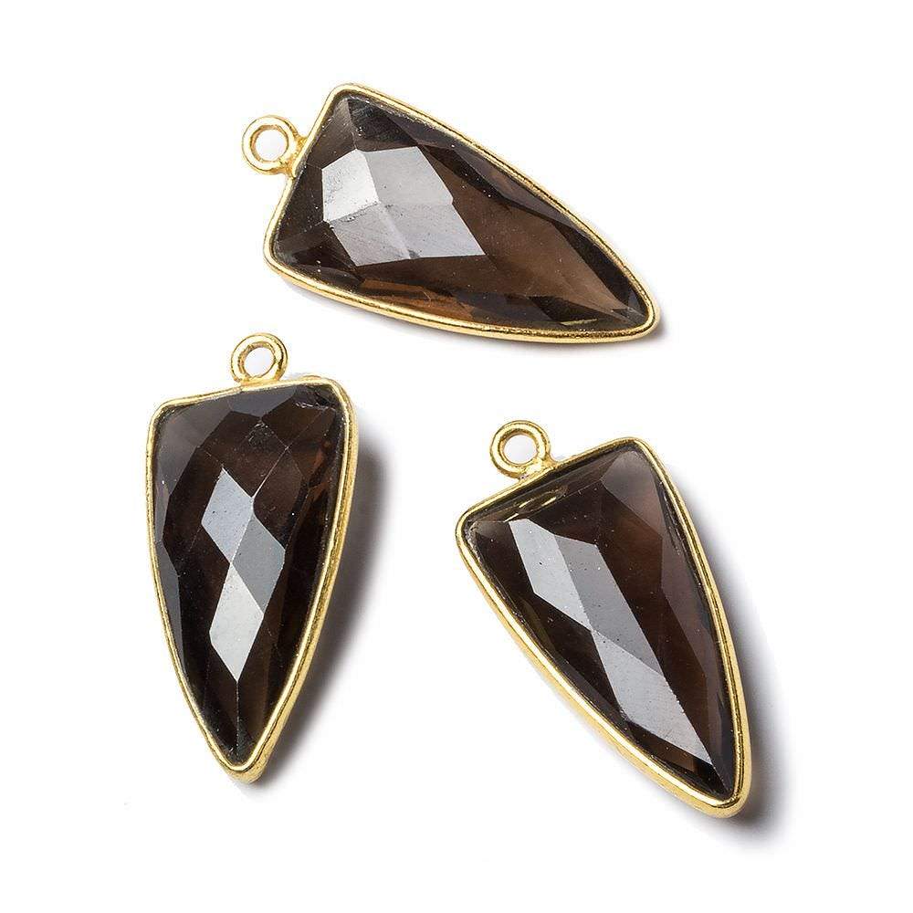 21x11mm Vermeil Bezel Smoky Quartz faceted point 1 focal bead
