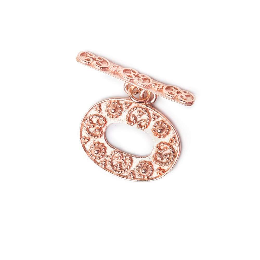 21x16mm Rose Gold plated Sterling Silver Oval Granulated & Floral Toggle 1 piece