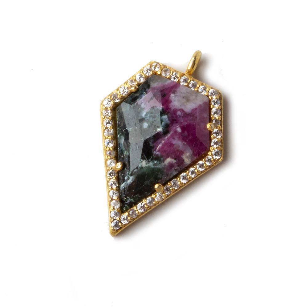 21x17mm Vermeil CZ Bezel Ruby in Zoisite Modified Shield Pendant 1 piece