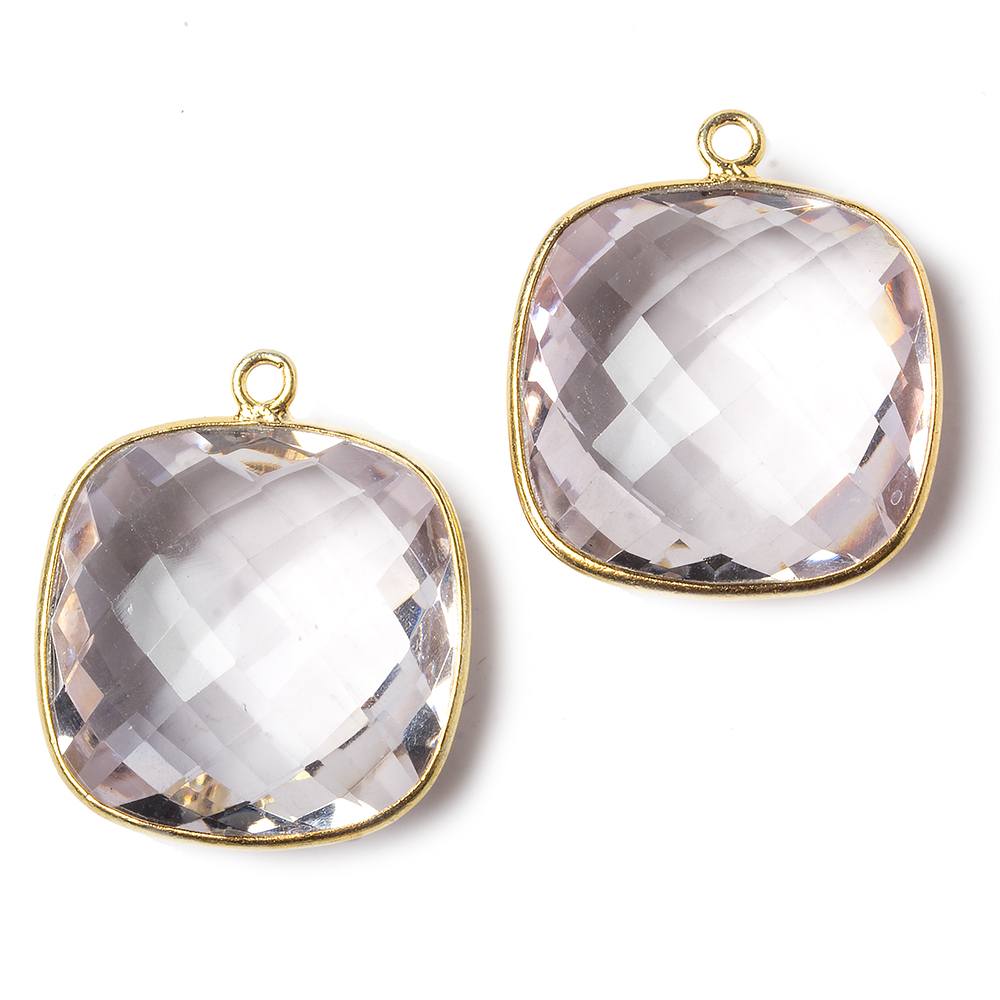 21x21mm Vermeil Bezel Pink Amethyst faceted pillow Pendant 1 piece