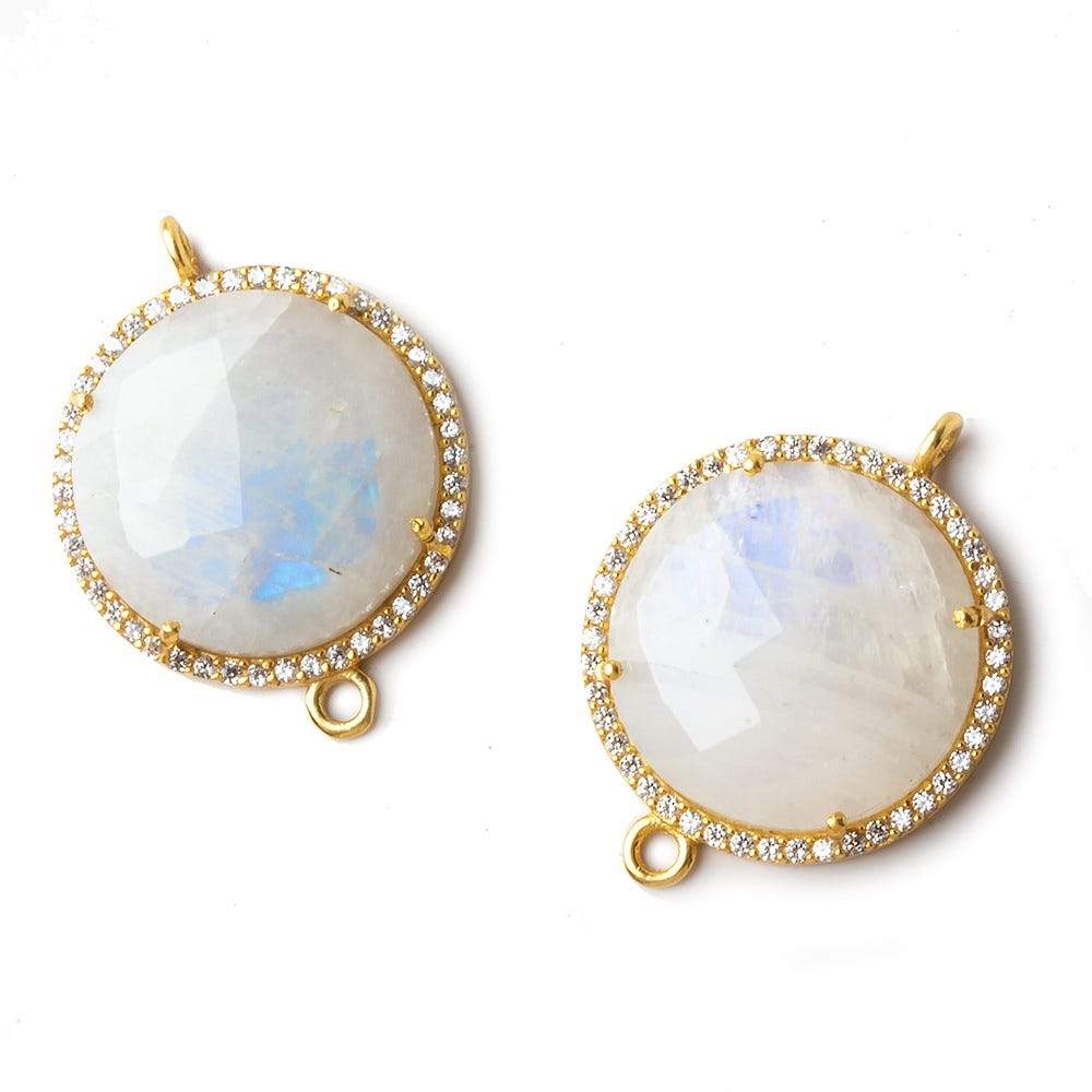 22mm Vermeil CZ Bezel Rainbow Moonstone Coin Connector 1 piece
