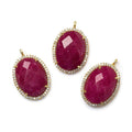 22x16.5mm Gold CZ Bezel & Dyed Ruby faceted oval Pendant 1 piece