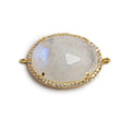 22x18mm Vermeil Bezeled White CZ & Rainbow Moonstone Oval Connector 1 pc