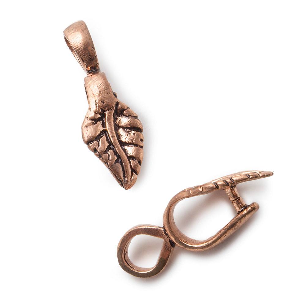 22x7mm Antiqued Copper Leaf Pinch Bail Set of 2