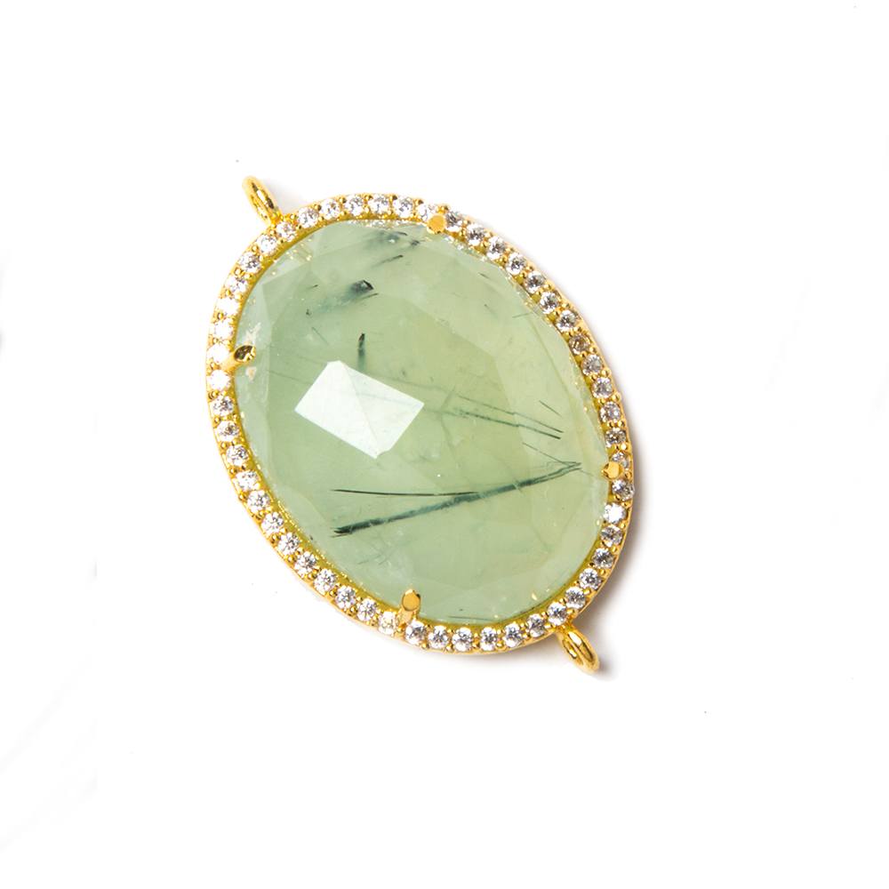 23x17mm Vermeil Bezeled White CZ & Dendritic Prehnite Oval Connector 1 pc