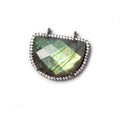 23x20mm Black Gold Bezeled CZ & Labradorite Half Moon East West Connector 1 pc