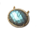 23x20mm Vermeil Bezeled CZ & Labradorite Oval East West Connector 1 pc