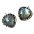23x23mm Gunmetal Bezeled White CZ & Labradorite faceted heart Pendant 1 pc