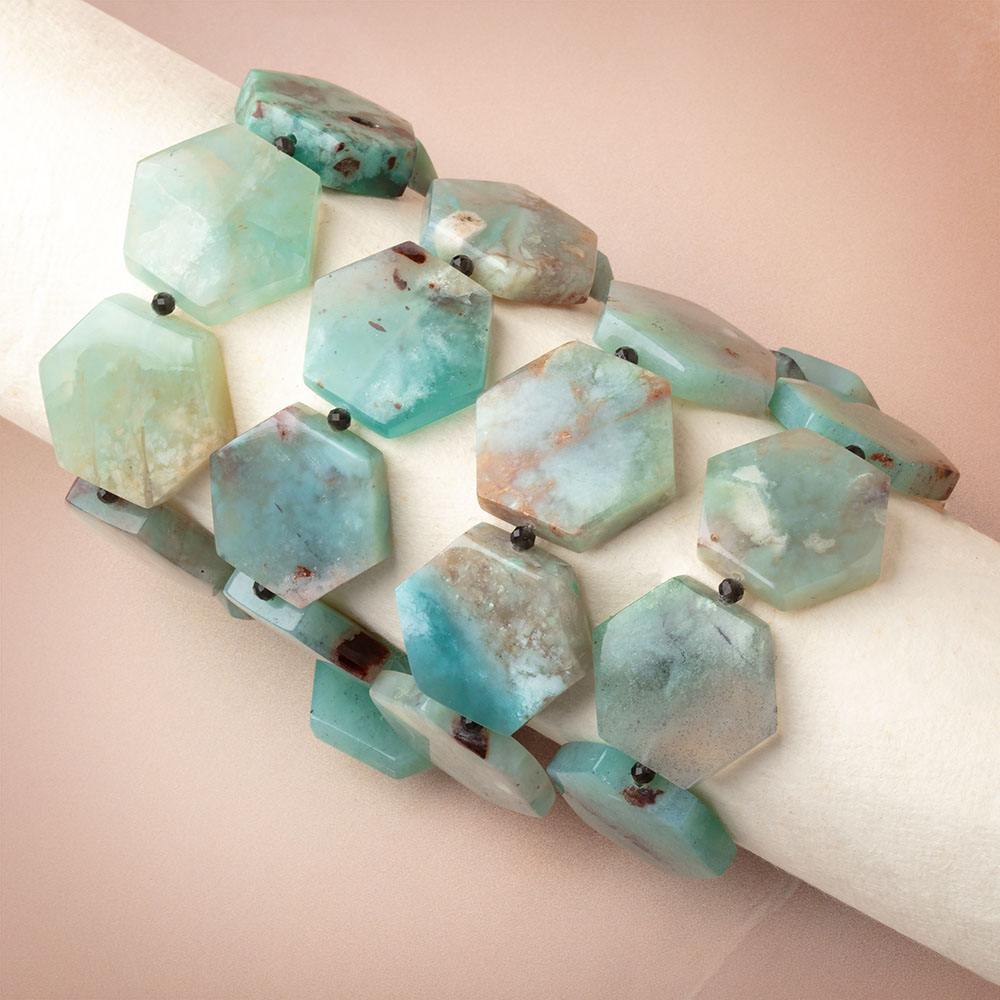 24x21mm Aqua Green Chalcedony Plain Hexagon 26 inch 29 Beads AAA