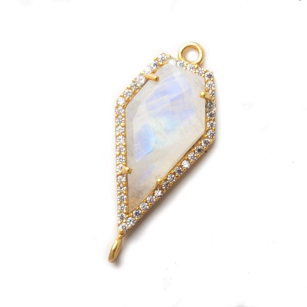 26x15mm Vermeil CZ Bezel Rainbow Moonstone Modified Shield Connector 1 piece