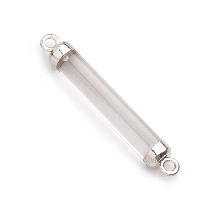 26x4.5mm Silver Leafed Crystal Quartz Tube Focal Connector 1 piece